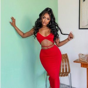 Red Two Piece Midi Skirt Set -UNWORN